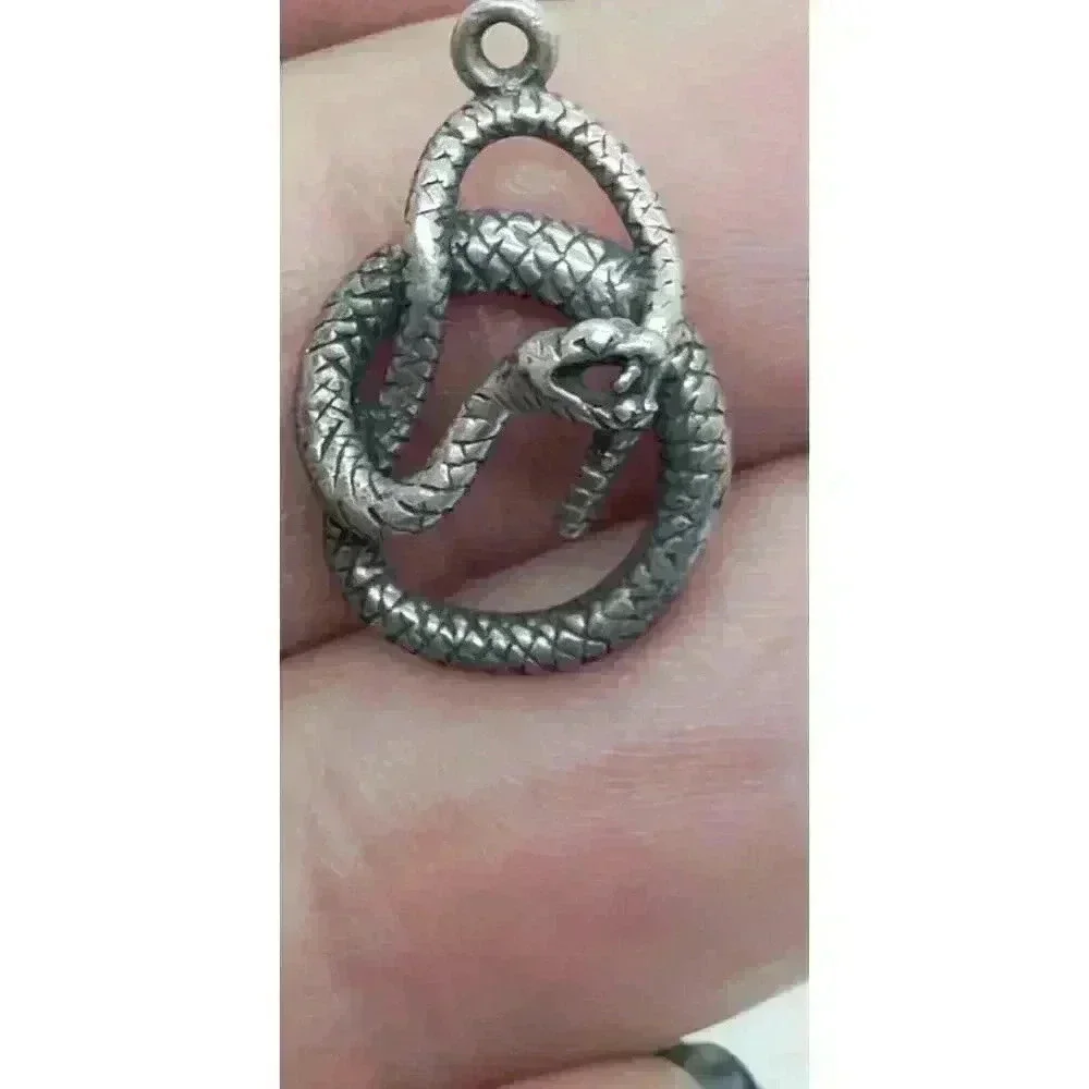 Solid 925 Sterling Silver Coiled Snake Serpent Pendant Mouth Open Charm